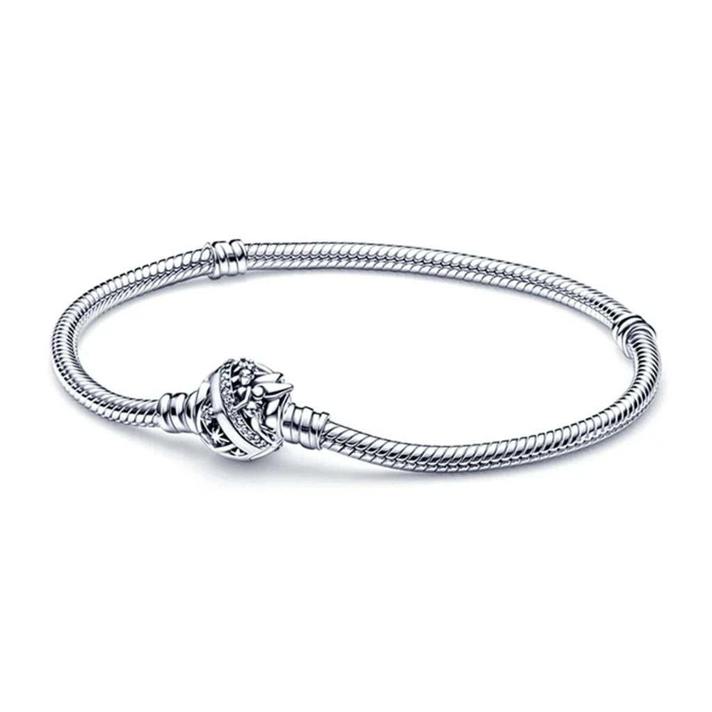 100% S925 sterling silver heart-shaped crown snake bone bracelet, suitable for original DlY bracelet, women's fashion jewelry