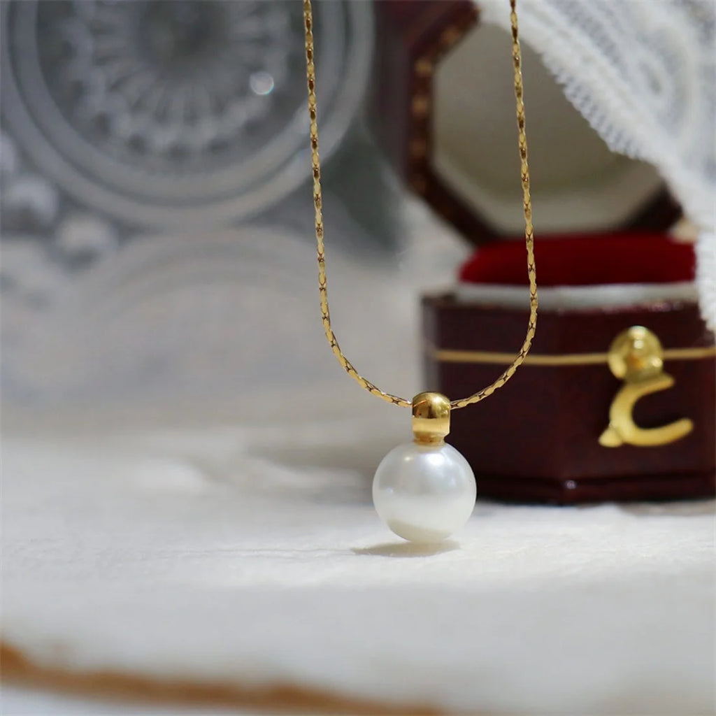 Imitation Pearl Pendant Necklace Women Minimalist Stainless Steel Gold Color Chain Choker Fashion Wedding Jewelry Gift