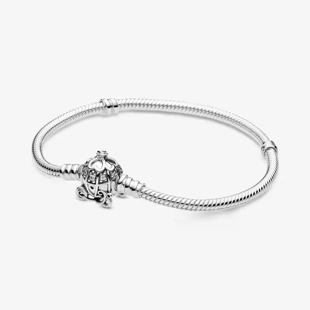 100% S925 sterling silver heart-shaped crown snake bone bracelet, suitable for original DlY bracelet, women's fashion jewelry