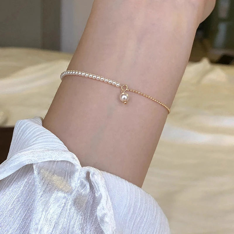 New 925 Sterling Silver Pearl Bracelet Personalized Simple Charm Bracelet Birthday Gift for Women's Fine Jewelry