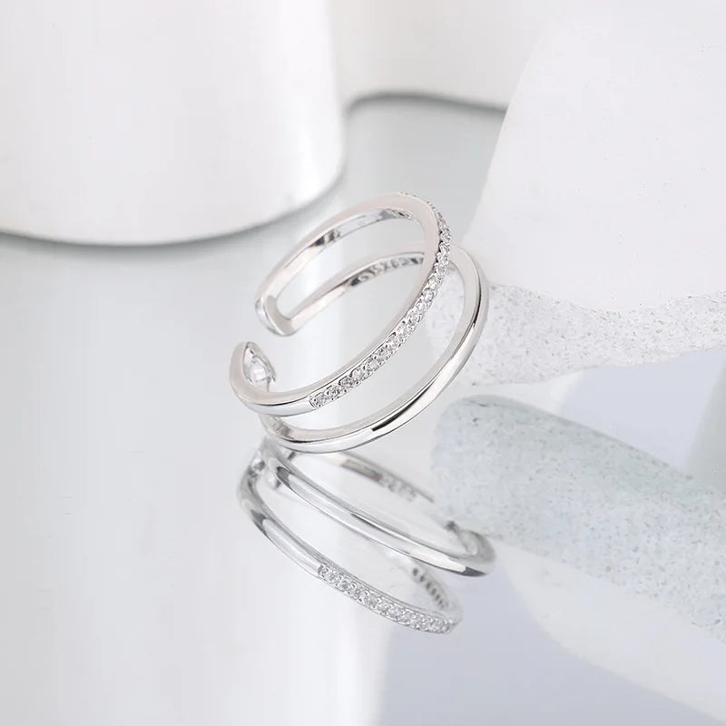 925 Sterling Silver Zircon Adjustable Engagement Rings For Women Wedding Elegant Jewelry Ladies Accessories Gifts R759