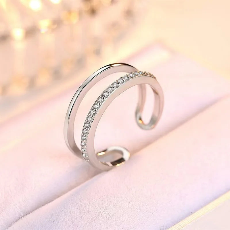 925 Sterling Silver Zircon Adjustable Engagement Rings For Women Wedding Elegant Jewelry Ladies Accessories Gifts R759