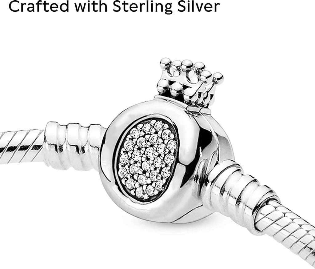 100% S925 sterling silver heart-shaped crown snake bone bracelet, suitable for original DlY bracelet, women's fashion jewelry