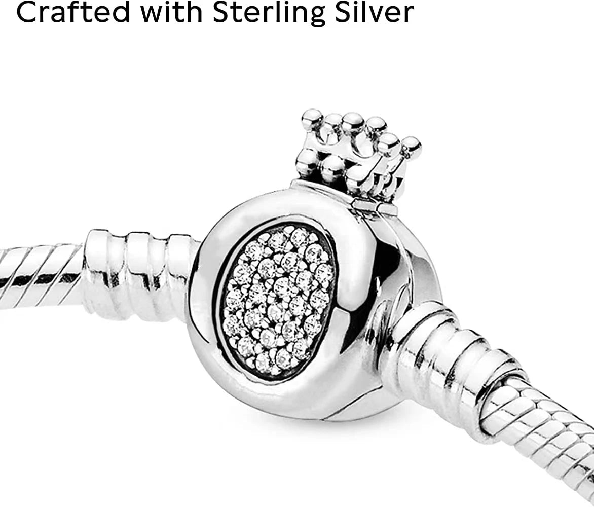 100% S925 sterling silver heart-shaped crown snake bone bracelet, suitable for original DlY bracelet, women's fashion jewelry
