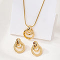 3pcs Elegant Vintage Jewelry Set for Women Metal Geometric Circle Necklace Golden Choker Bridal Wedding Bracelet Party Gift