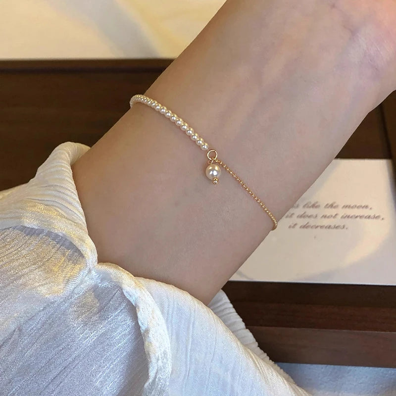 New 925 Sterling Silver Pearl Bracelet Personalized Simple Charm Bracelet Birthday Gift for Women's Fine Jewelry