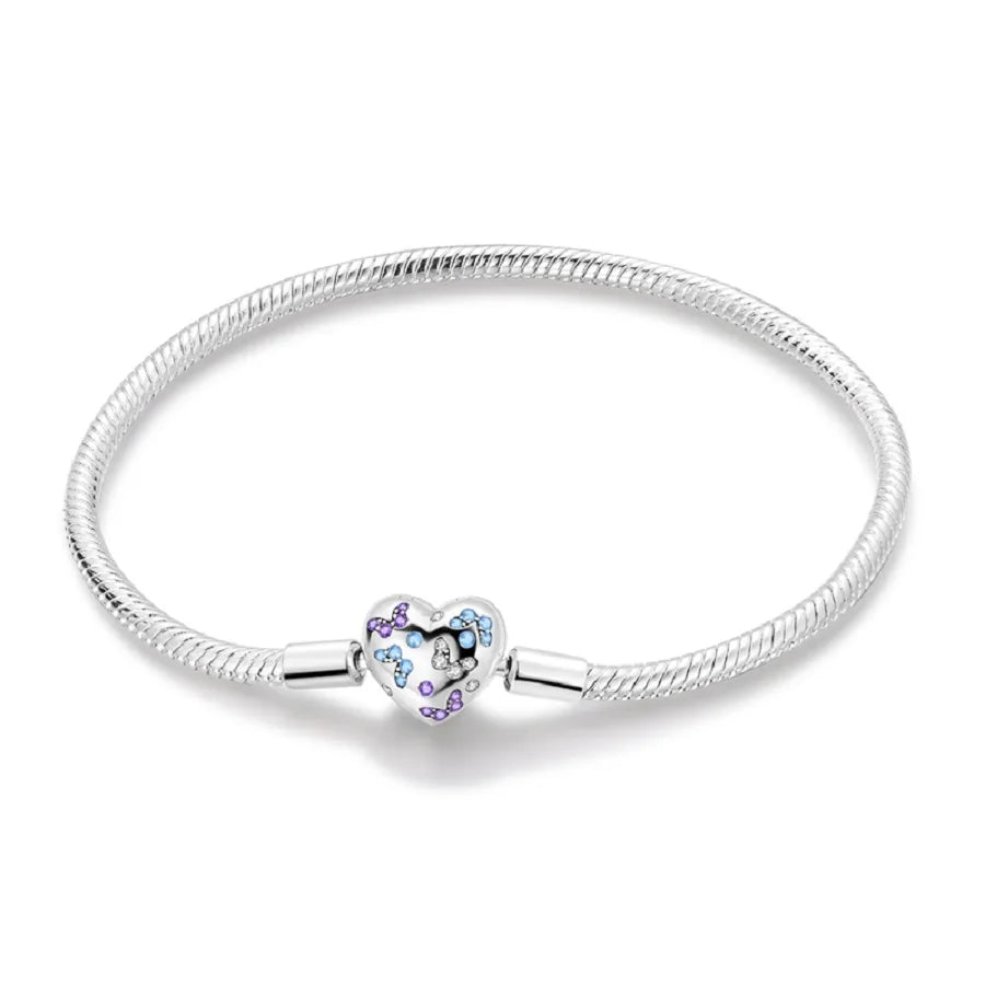 100% S925 sterling silver heart-shaped crown snake bone bracelet, suitable for original DlY bracelet, women's fashion jewelry