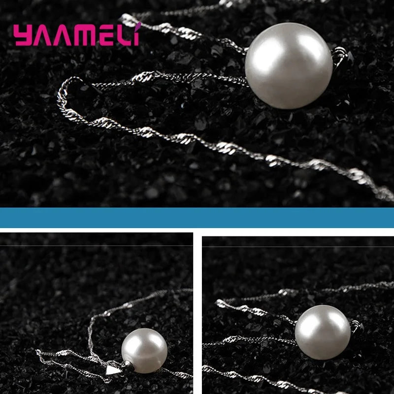 Fashion 925 Sterling Silver Color Jewelry Set Freshwater Pearl Necklaces Earrings For Women Girls Super Nice Anniversary Gift