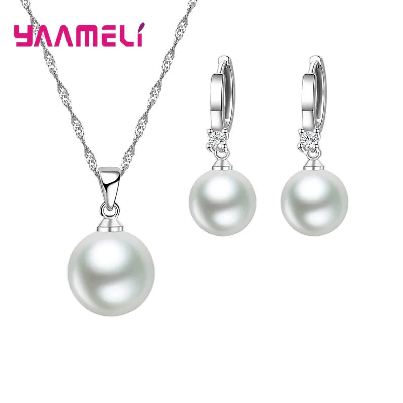 Fashion 925 Sterling Silver Color Jewelry Set Freshwater Pearl Necklaces Earrings For Women Girls Super Nice Anniversary Gift