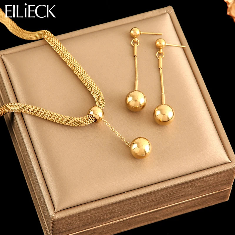 Plated Bead Pendant Necklace Earrings Jewelry Set