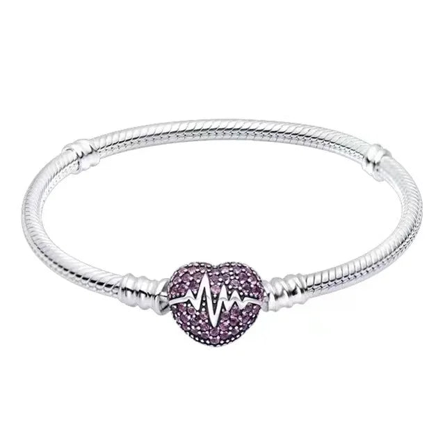 100% S925 sterling silver heart-shaped crown snake bone bracelet, suitable for original DlY bracelet, women's fashion jewelry