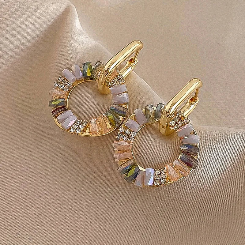 Zircon Drop Earrings Golden Circle Dangle Earrings