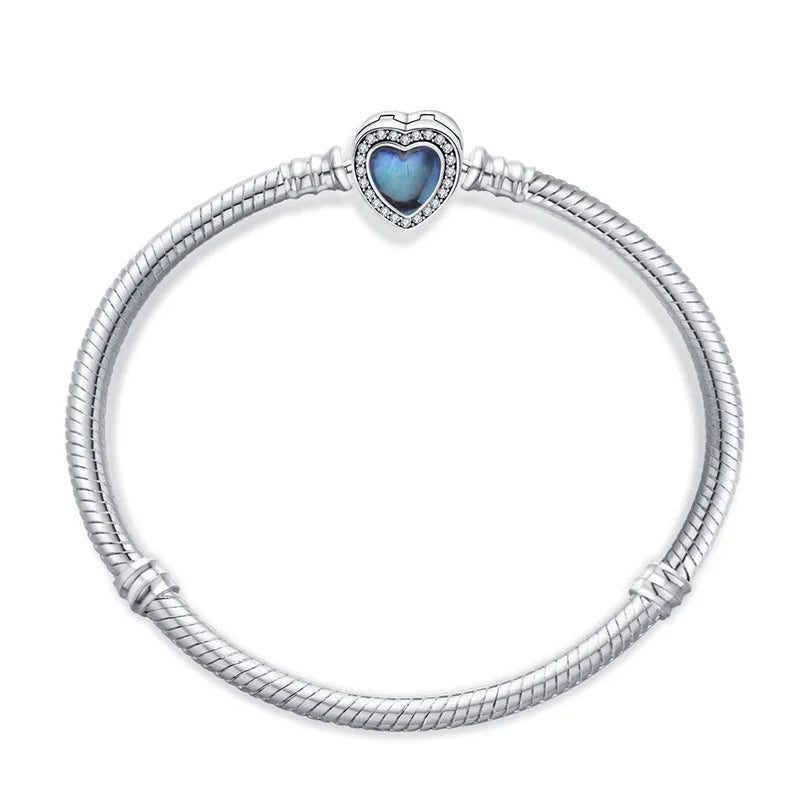 100% S925 sterling silver heart-shaped crown snake bone bracelet, suitable for original DlY bracelet, women's fashion jewelry