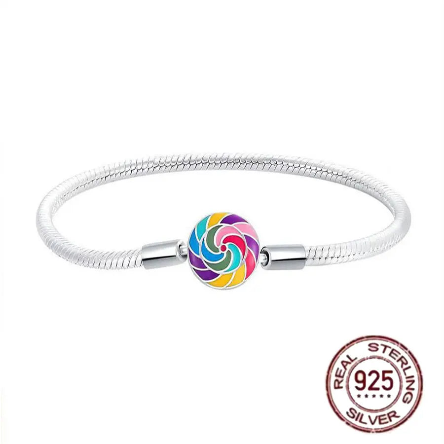 100% S925 sterling silver heart-shaped crown snake bone bracelet, suitable for original DlY bracelet, women's fashion jewelry