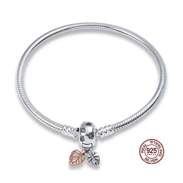 100% S925 sterling silver heart-shaped crown snake bone bracelet, suitable for original DlY bracelet, women's fashion jewelry