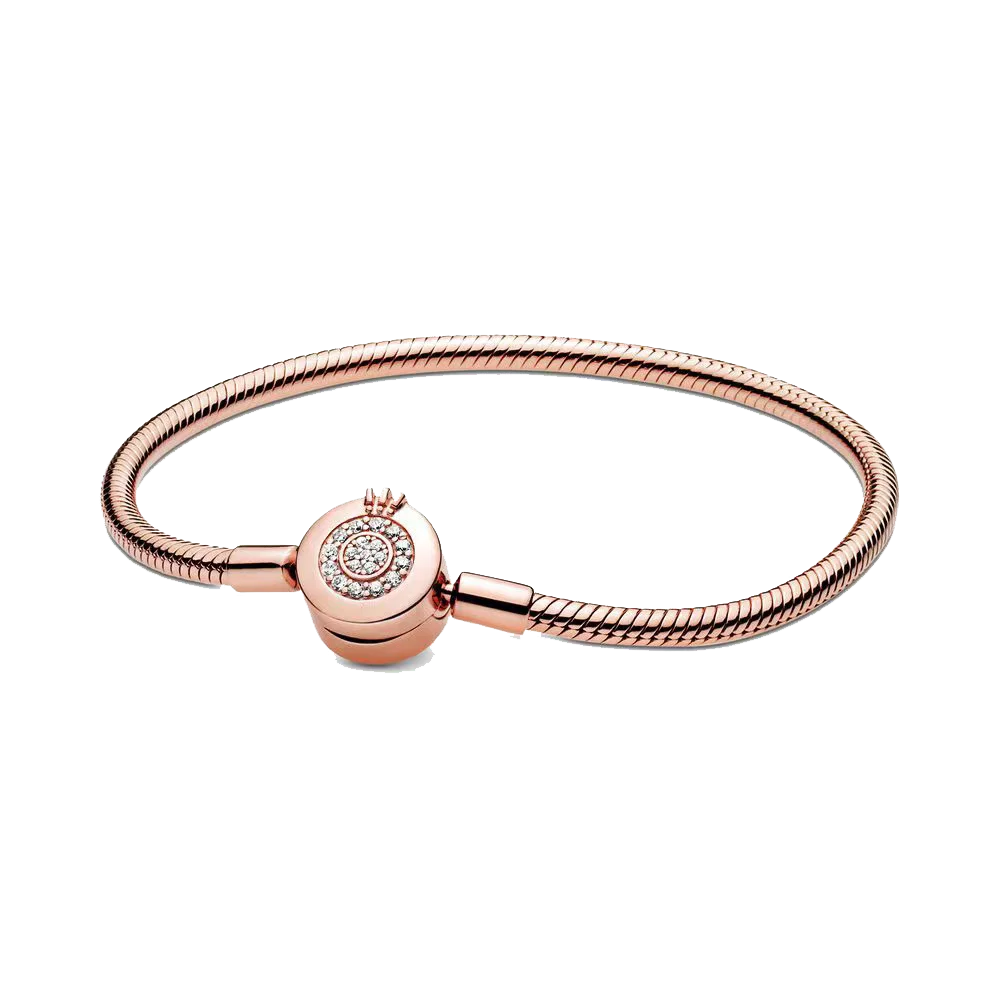 100% S925 sterling silver heart-shaped crown snake bone bracelet, suitable for original DlY bracelet, women's fashion jewelry