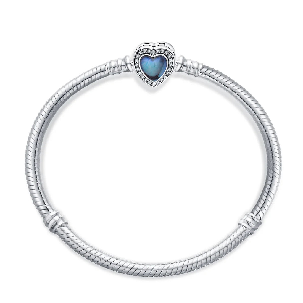 100% S925 sterling silver heart-shaped crown snake bone bracelet, suitable for original DlY bracelet, women's fashion jewelry