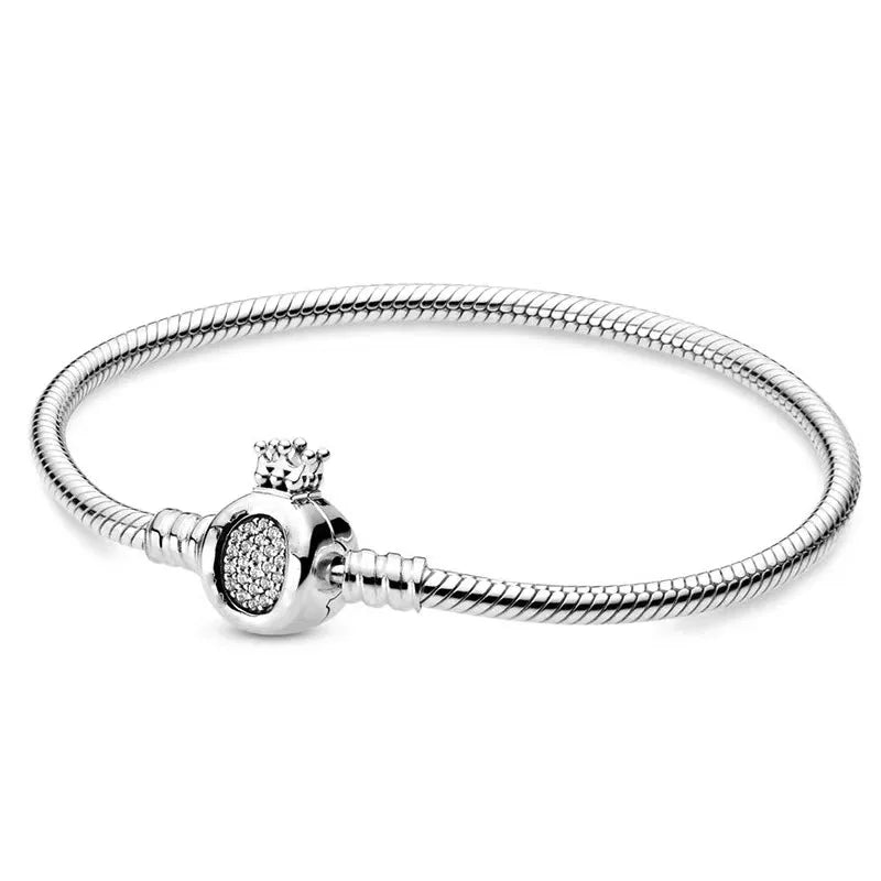 100% S925 sterling silver heart-shaped crown snake bone bracelet, suitable for original DlY bracelet, women's fashion jewelry