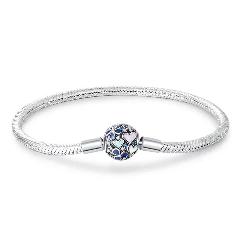 100% S925 sterling silver heart-shaped crown snake bone bracelet, suitable for original DlY bracelet, women's fashion jewelry
