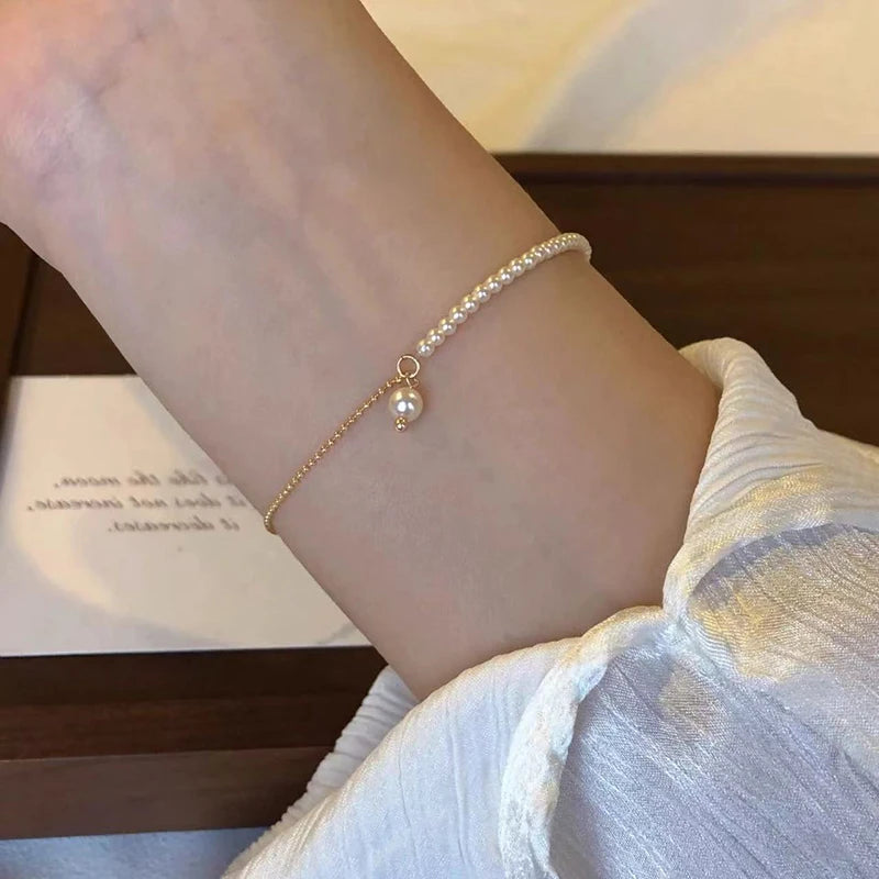 New 925 Sterling Silver Pearl Bracelet Personalized Simple Charm Bracelet Birthday Gift for Women's Fine Jewelry