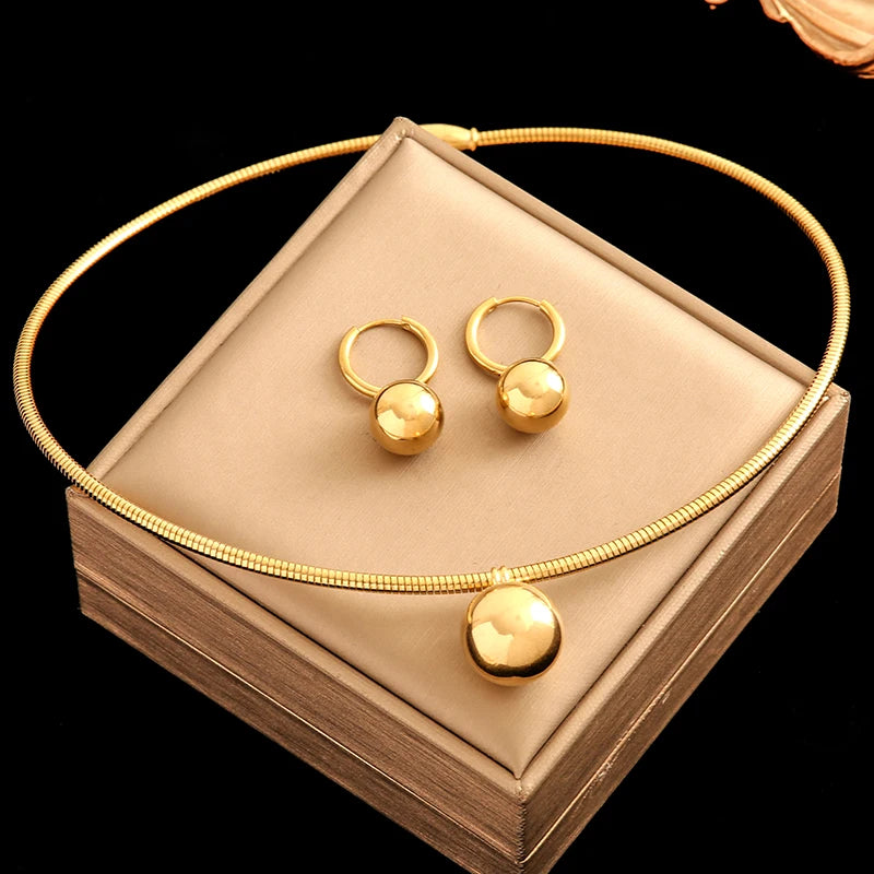 Plated Bead Pendant Necklace Earrings Jewelry Set