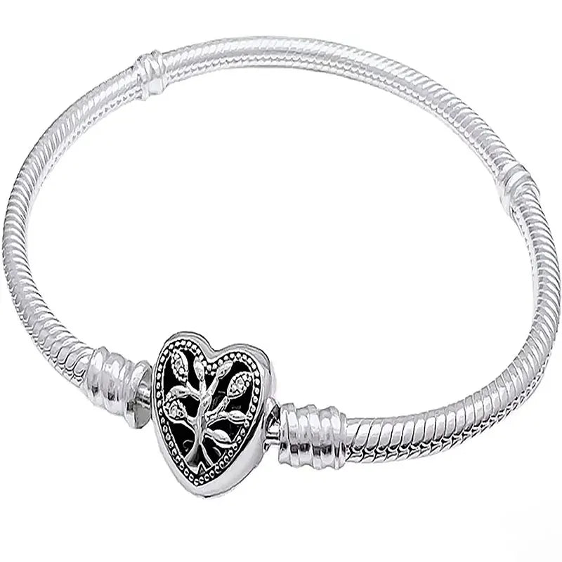 100% S925 sterling silver heart-shaped crown snake bone bracelet, suitable for original DlY bracelet, women's fashion jewelry