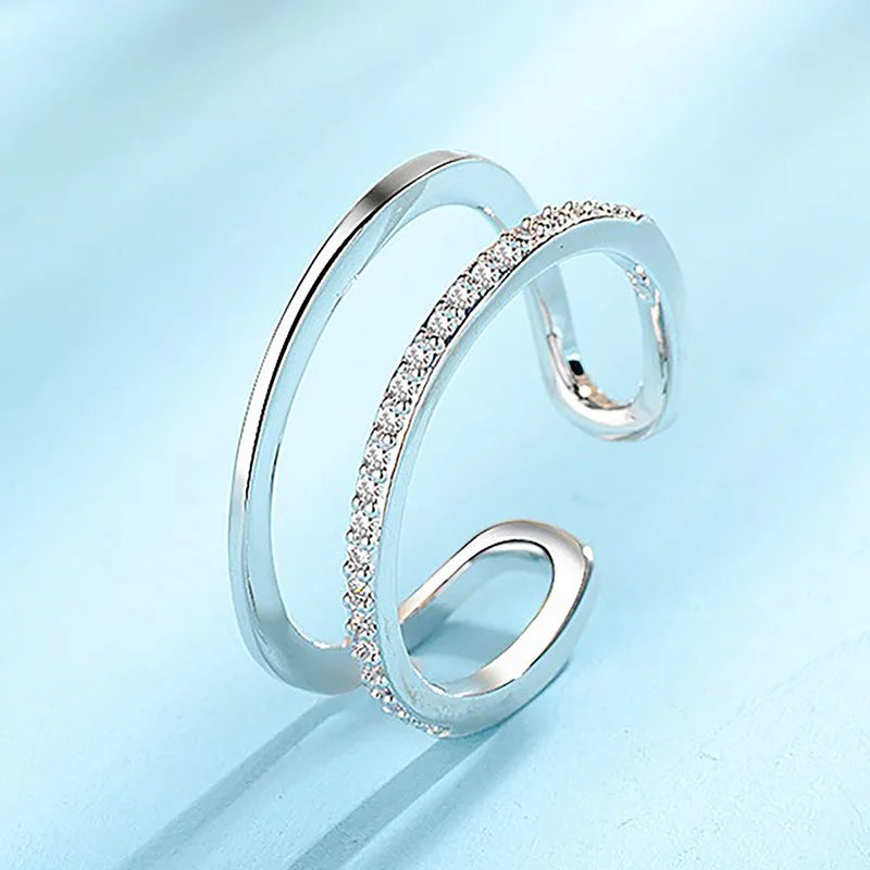 925 Sterling Silver Zircon Adjustable Engagement Rings For Women Wedding Elegant Jewelry Ladies Accessories Gifts R759