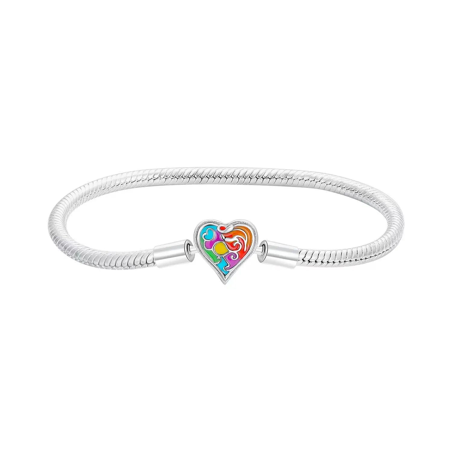 100% S925 sterling silver heart-shaped crown snake bone bracelet, suitable for original DlY bracelet, women's fashion jewelry
